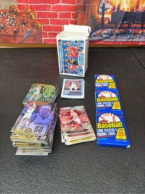 Assorted Sports Trading Cards and Baseball Sticker Packs - Mixed Colors